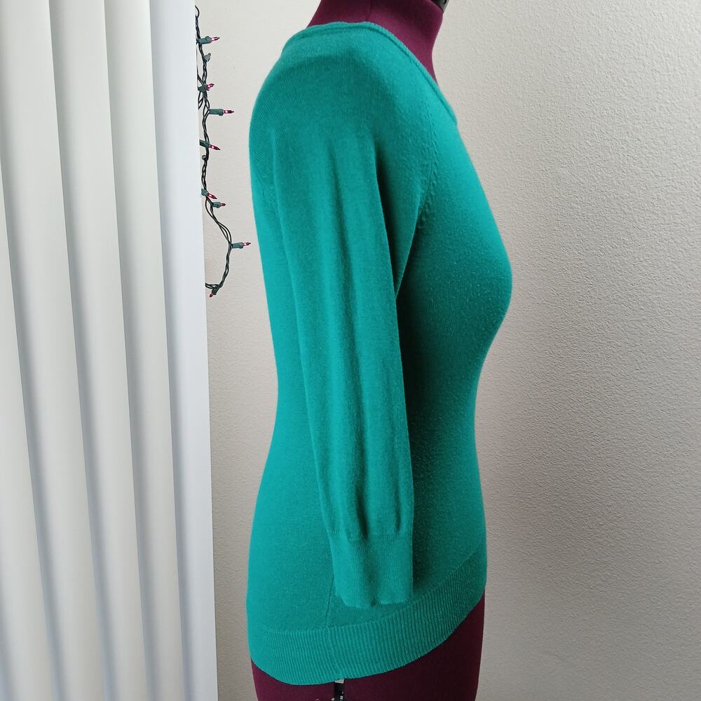 JCPenney Cashmere Blend Green Pullover Sweater S crew raglan 3/4 length sleeves - Picture 4 of 14